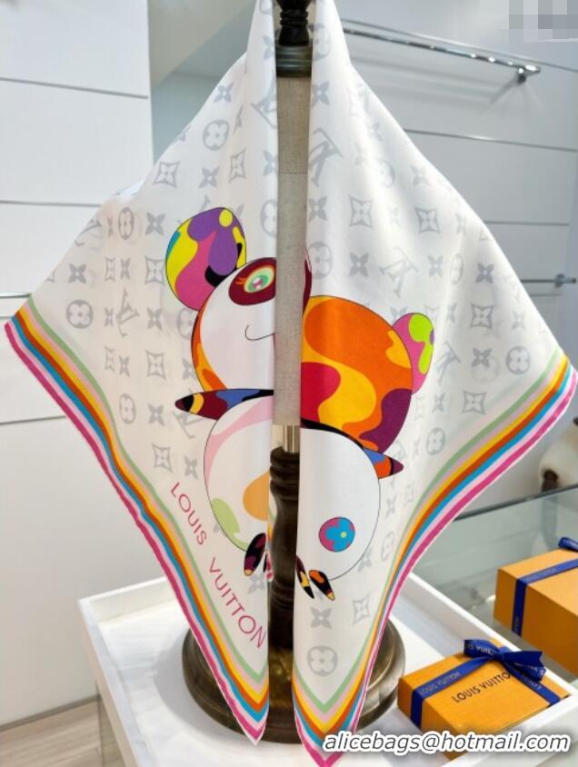 Discount Louis Vuitton LV x TM Superflat Characters Silk Square Scarf 90x90cm 0618 White 2025