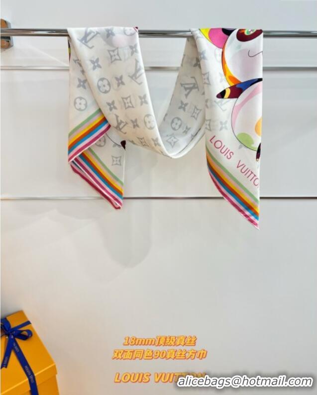 Discount Louis Vuitton LV x TM Superflat Characters Silk Square Scarf 90x90cm 0618 White 2025