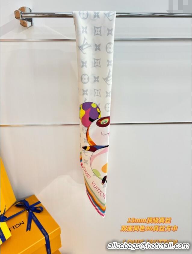 Discount Louis Vuitton LV x TM Superflat Characters Silk Square Scarf 90x90cm 0618 White 2025
