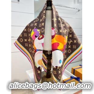 Popular Style Louis Vuitton LV x TM Superflat Characters Silk Square Scarf 90x90cm 0618 Brown 2025
