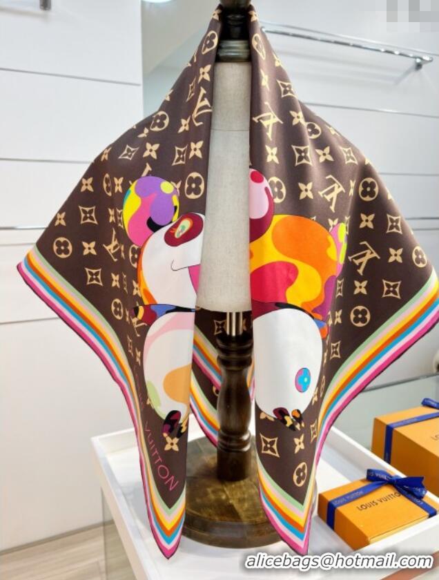 Popular Style Louis Vuitton LV x TM Superflat Characters Silk Square Scarf 90x90cm 0618 Brown 2025