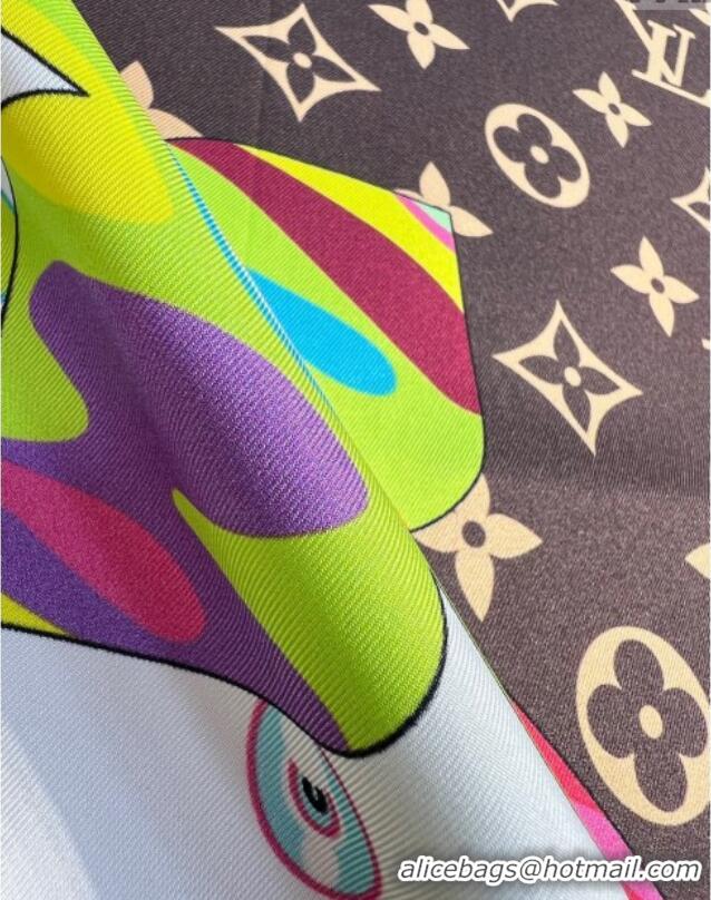 Popular Style Louis Vuitton LV x TM Superflat Characters Silk Square Scarf 90x90cm 0618 Brown 2025