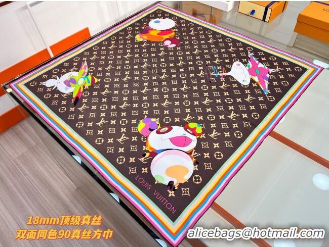 Popular Style Louis Vuitton LV x TM Superflat Characters Silk Square Scarf 90x90cm 0618 Brown 2025