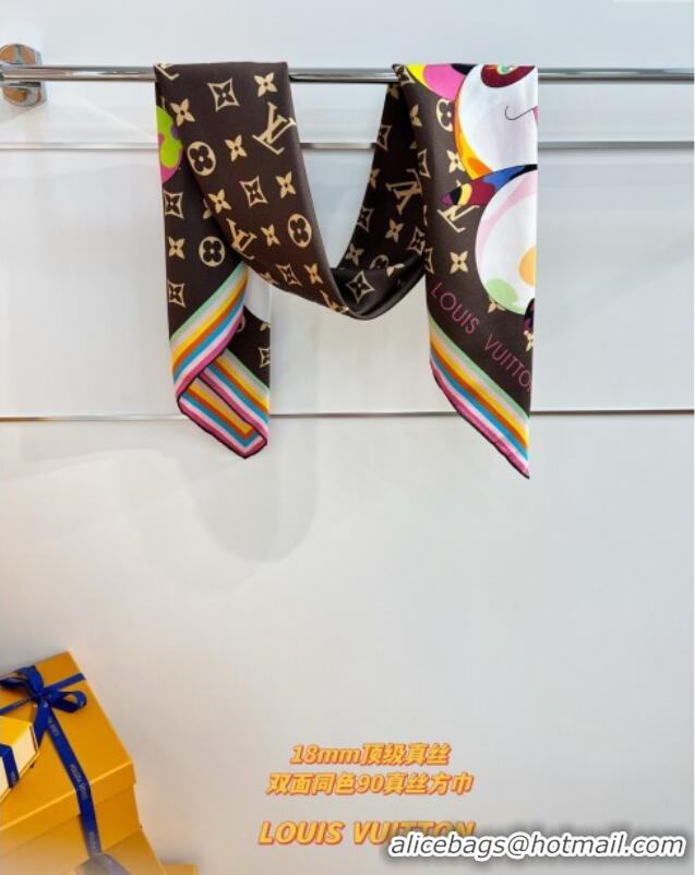 Popular Style Louis Vuitton LV x TM Superflat Characters Silk Square Scarf 90x90cm 0618 Brown 2025