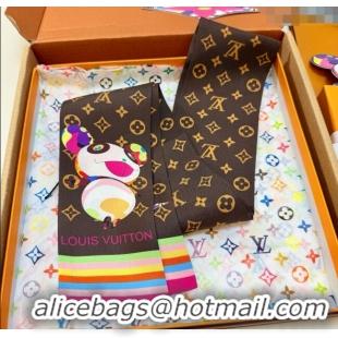 Super Quality Louis Vuitton LV x TM Superflat Characters Silk Bandeau Scarf 5x120cm 7060 Brown 2025