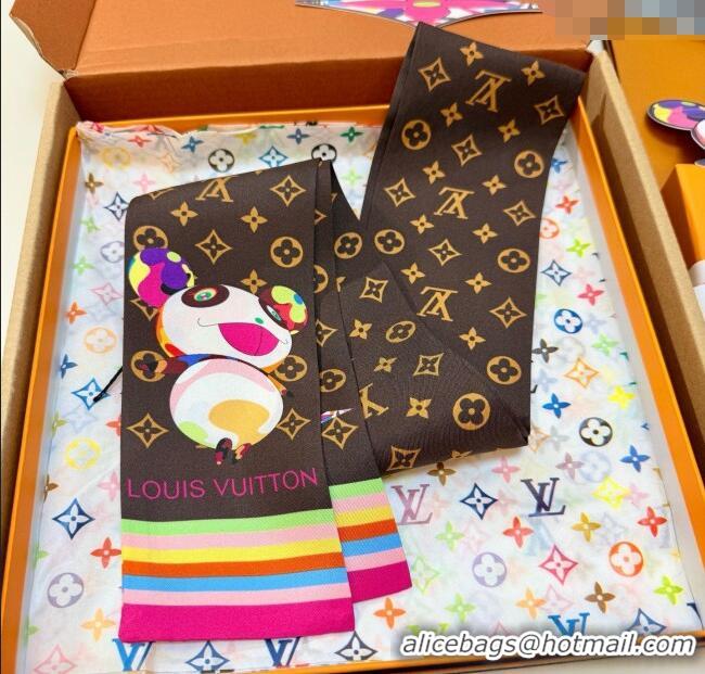 Super Quality Louis Vuitton LV x TM Superflat Characters Silk Bandeau Scarf 5x120cm 7060 Brown 2025
