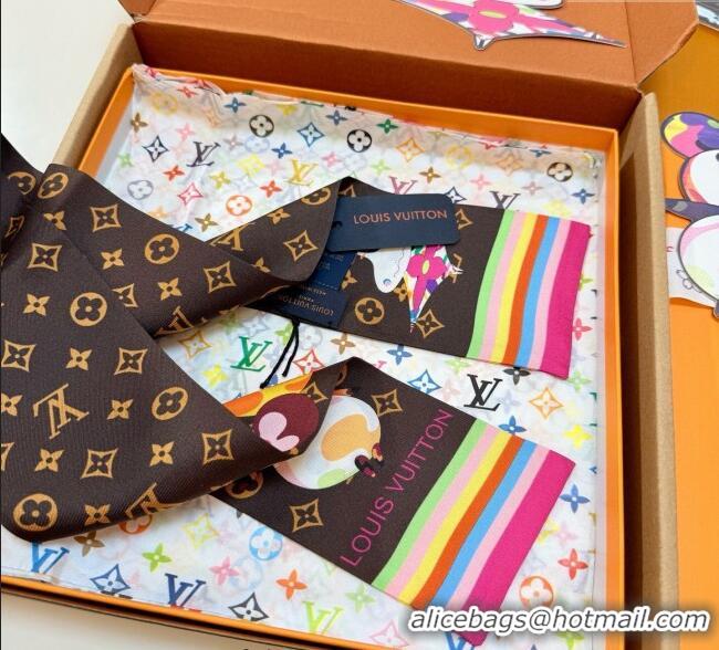 Super Quality Louis Vuitton LV x TM Superflat Characters Silk Bandeau Scarf 5x120cm 7060 Brown 2025
