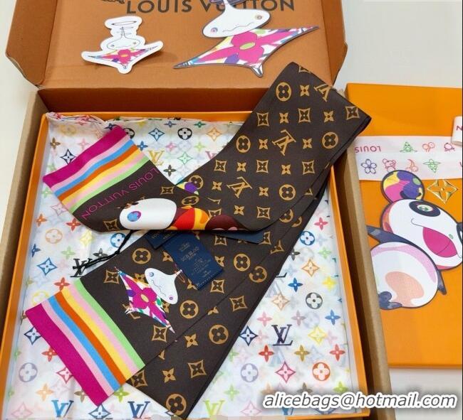 Super Quality Louis Vuitton LV x TM Superflat Characters Silk Bandeau Scarf 5x120cm 7060 Brown 2025