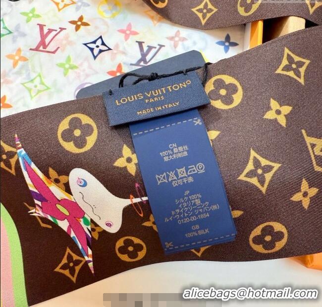 Super Quality Louis Vuitton LV x TM Superflat Characters Silk Bandeau Scarf 5x120cm 7060 Brown 2025