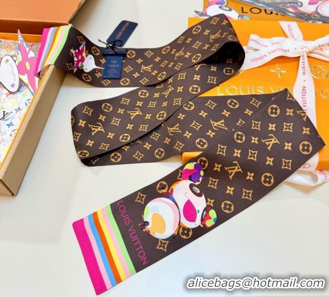 Super Quality Louis Vuitton LV x TM Superflat Characters Silk Bandeau Scarf 5x120cm 7060 Brown 2025