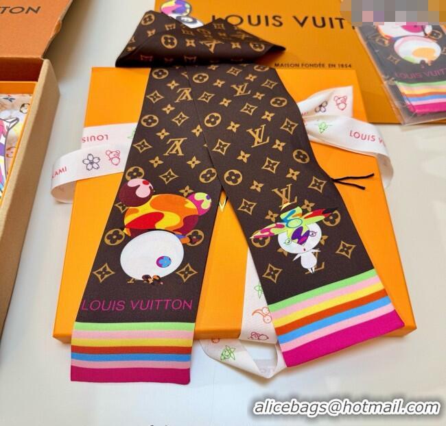 Super Quality Louis Vuitton LV x TM Superflat Characters Silk Bandeau Scarf 5x120cm 7060 Brown 2025
