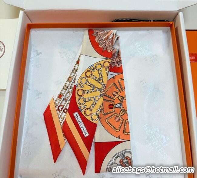 Inexpensive Hermes Effet Kaleidoscope Silk Twilly Bandeau Scarf 5x86.5cm 7063 Orange 2025