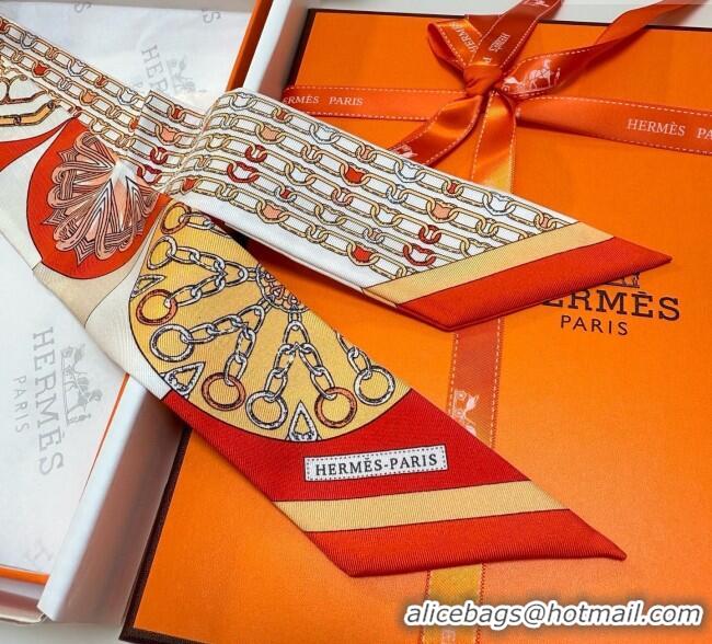 Inexpensive Hermes Effet Kaleidoscope Silk Twilly Bandeau Scarf 5x86.5cm 7063 Orange 2025