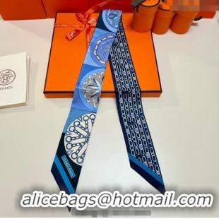 Luxury Cheap Hermes Effet Kaleidoscope Silk Twilly Bandeau Scarf 5x86.5cm 7063 Blue 2025