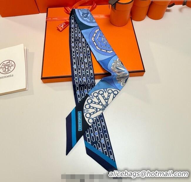 Luxury Cheap Hermes Effet Kaleidoscope Silk Twilly Bandeau Scarf 5x86.5cm 7063 Blue 2025
