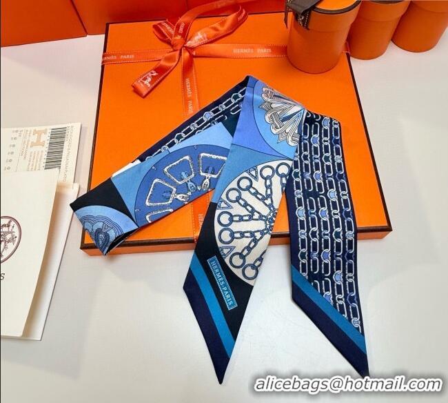 Luxury Cheap Hermes Effet Kaleidoscope Silk Twilly Bandeau Scarf 5x86.5cm 7063 Blue 2025