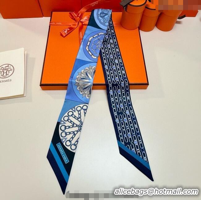 Luxury Cheap Hermes Effet Kaleidoscope Silk Twilly Bandeau Scarf 5x86.5cm 7063 Blue 2025