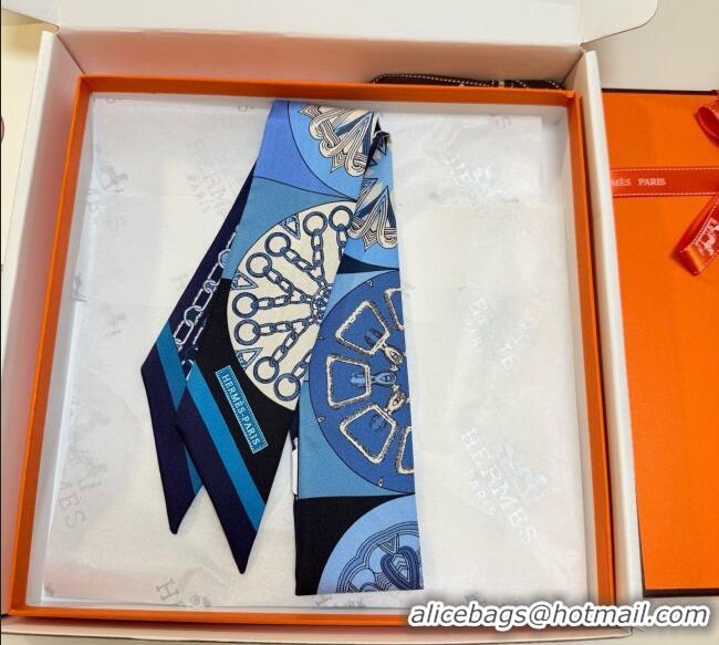 Luxury Cheap Hermes Effet Kaleidoscope Silk Twilly Bandeau Scarf 5x86.5cm 7063 Blue 2025