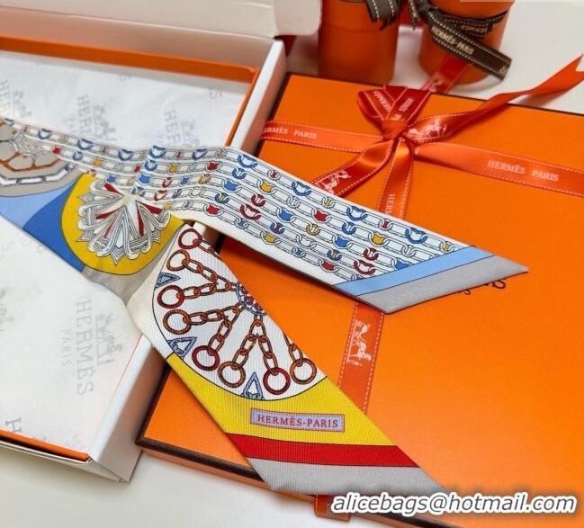Well Crafted Hermes Effet Kaleidoscope Silk Twilly Bandeau Scarf 5x86.5cm 7063 Grey 2025