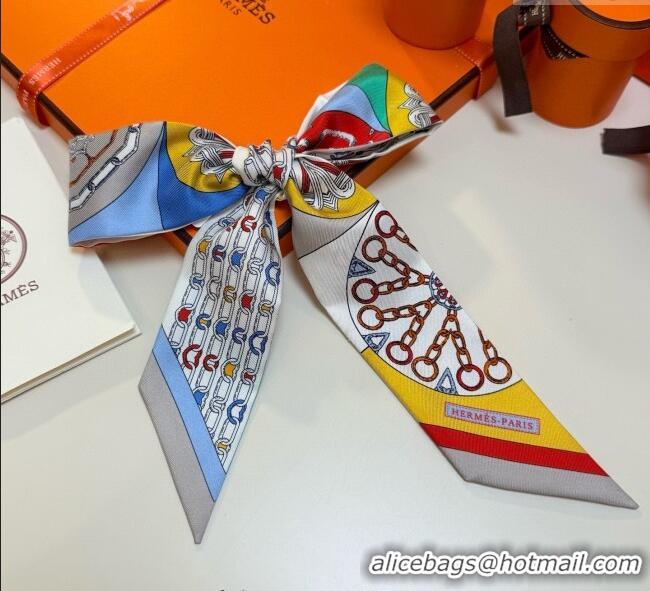 Well Crafted Hermes Effet Kaleidoscope Silk Twilly Bandeau Scarf 5x86.5cm 7063 Grey 2025