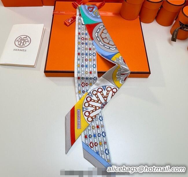 Well Crafted Hermes Effet Kaleidoscope Silk Twilly Bandeau Scarf 5x86.5cm 7063 Grey 2025