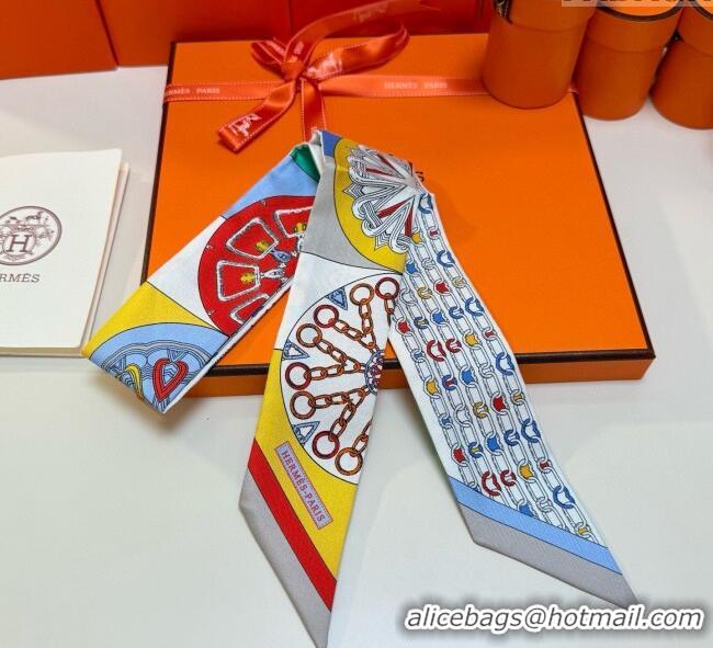 Well Crafted Hermes Effet Kaleidoscope Silk Twilly Bandeau Scarf 5x86.5cm 7063 Grey 2025