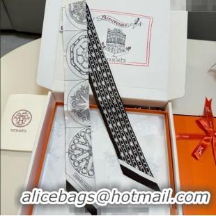 Most Popular Hermes Effet Kaleidoscope Silk Twilly Bandeau Scarf 5x86.5cm 7063 Black 2025