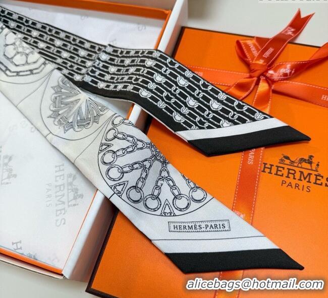 Most Popular Hermes Effet Kaleidoscope Silk Twilly Bandeau Scarf 5x86.5cm 7063 Black 2025