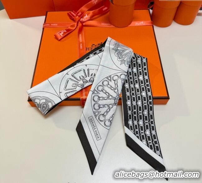 Most Popular Hermes Effet Kaleidoscope Silk Twilly Bandeau Scarf 5x86.5cm 7063 Black 2025