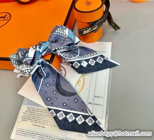 Luxury Cheap Hermes Precious Silk Twilly Bandeau Scarf 5x86cm 7063 Grey 2025