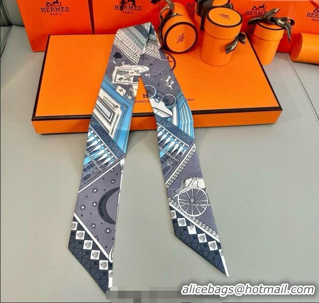 Luxury Cheap Hermes Precious Silk Twilly Bandeau Scarf 5x86cm 7063 Grey 2025