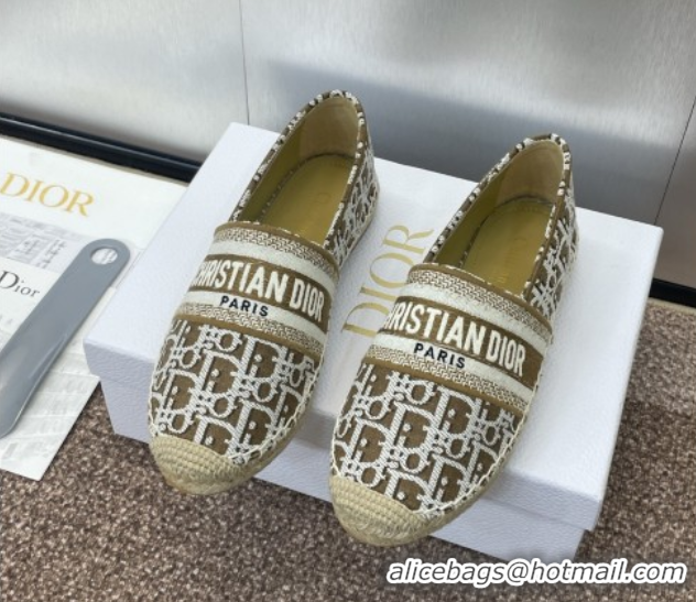 Unique Style Dior Granville Espadrilles Flat in Oblique Embroidered Cotton Brown 0605037