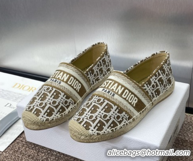 Unique Style Dior Granville Espadrilles Flat in Oblique Embroidered Cotton Brown 0605037