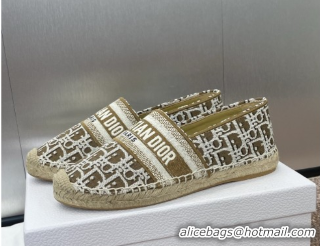 Unique Style Dior Granville Espadrilles Flat in Oblique Embroidered Cotton Brown 0605037