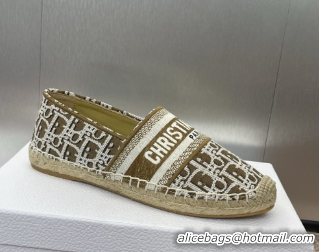 Unique Style Dior Granville Espadrilles Flat in Oblique Embroidered Cotton Brown 0605037