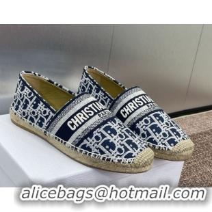 Good Looking Dior Granville Espadrilles Flat in Oblique Embroidered Cotton Navy Blue 0605038