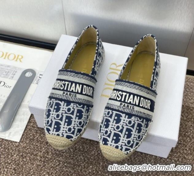 Good Looking Dior Granville Espadrilles Flat in Oblique Embroidered Cotton Navy Blue 0605038