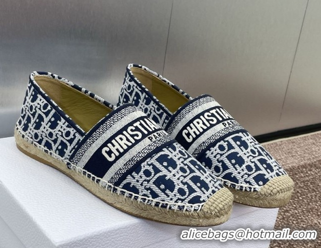 Good Looking Dior Granville Espadrilles Flat in Oblique Embroidered Cotton Navy Blue 0605038