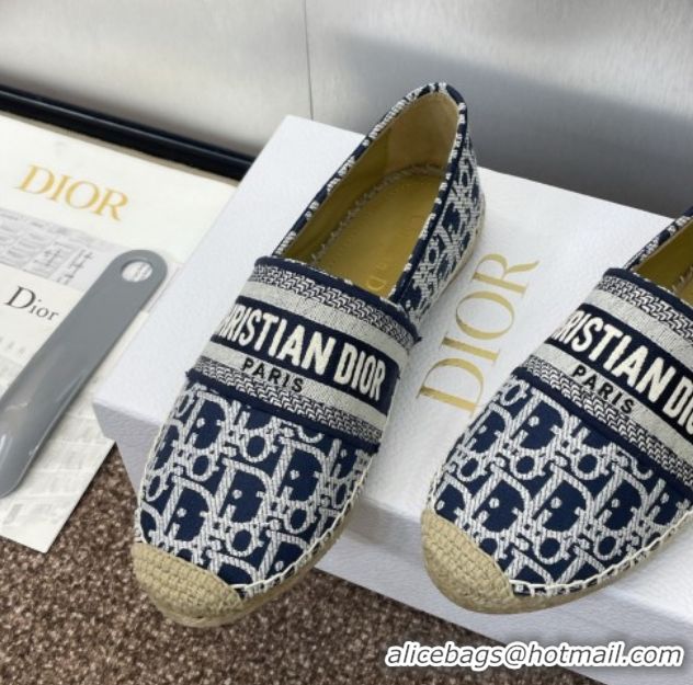 Good Looking Dior Granville Espadrilles Flat in Oblique Embroidered Cotton Navy Blue 0605038