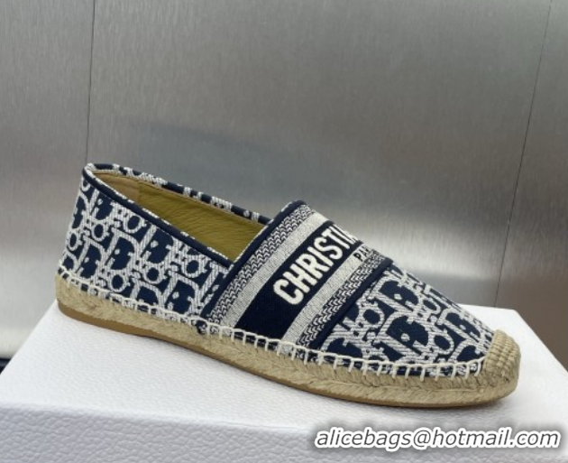 Good Looking Dior Granville Espadrilles Flat in Oblique Embroidered Cotton Navy Blue 0605038
