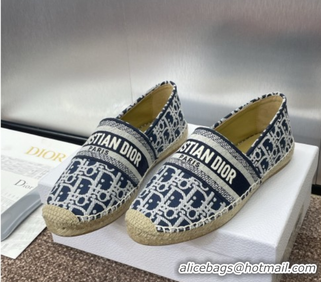 Good Looking Dior Granville Espadrilles Flat in Oblique Embroidered Cotton Navy Blue 0605038