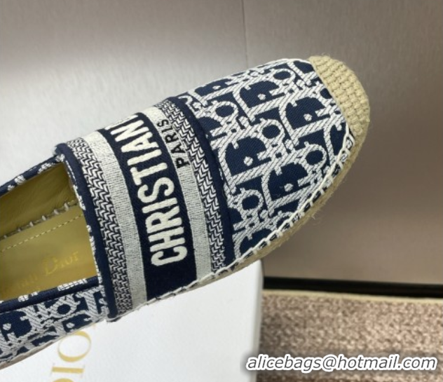 Good Looking Dior Granville Espadrilles Flat in Oblique Embroidered Cotton Navy Blue 0605038