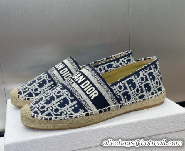 Good Looking Dior Granville Espadrilles Flat in Oblique Embroidered Cotton Navy Blue 0605038