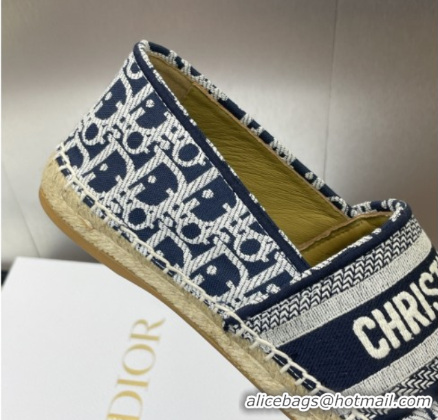 Good Looking Dior Granville Espadrilles Flat in Oblique Embroidered Cotton Navy Blue 0605038