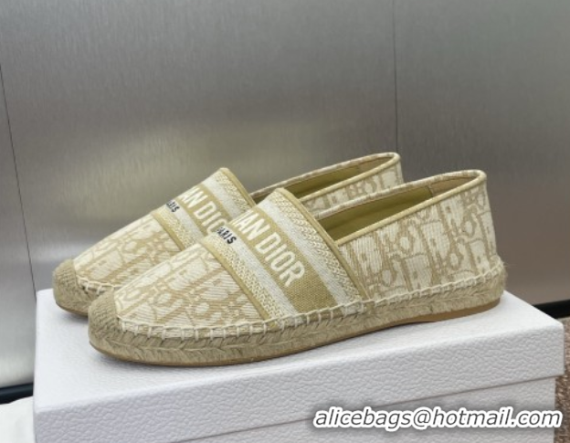 Best Product Dior Granville Espadrilles Flat in Oblique Embroidered Cotton Beige 0605039