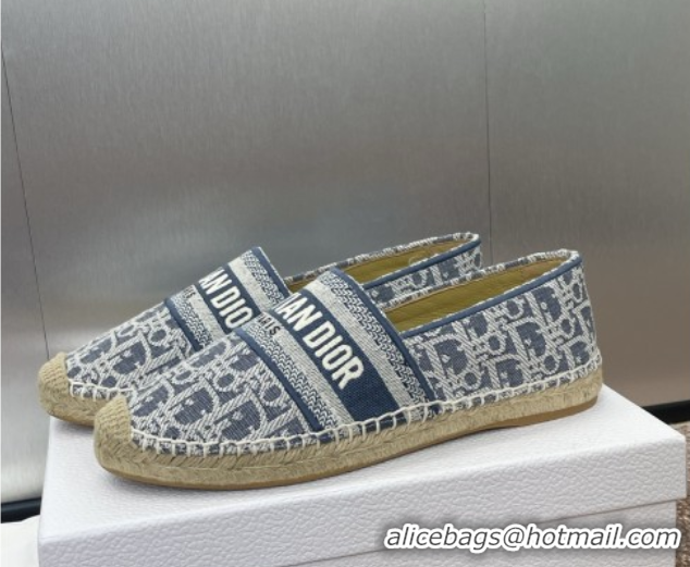 Shop Duplicate Dior Granville Espadrilles Flat in Oblique Embroidered Denim Blue 0605040