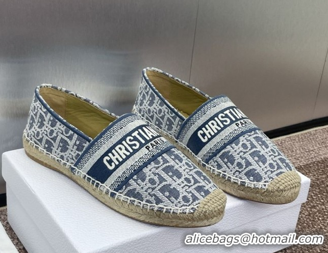 Shop Duplicate Dior Granville Espadrilles Flat in Oblique Embroidered Denim Blue 0605040