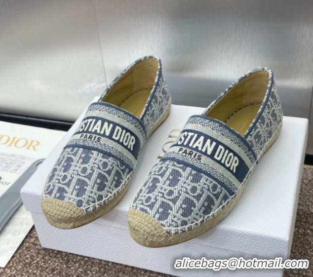 Shop Duplicate Dior Granville Espadrilles Flat in Oblique Embroidered Denim Blue 0605040