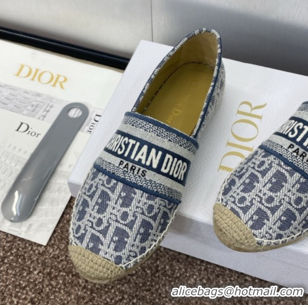 Shop Duplicate Dior Granville Espadrilles Flat in Oblique Embroidered Denim Blue 0605040