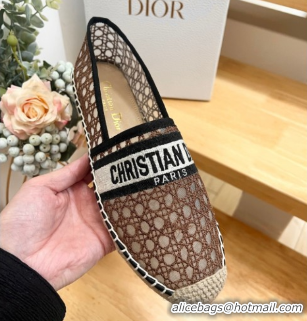 Shop Cheap Dior Granville Espadrilles Flat in Cannage Mesh Brown 0605043